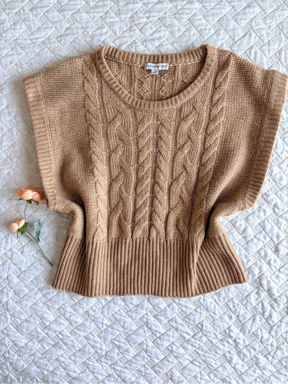 And Now This Cable Knit Sweater Vest Tan Cropped XL NWT